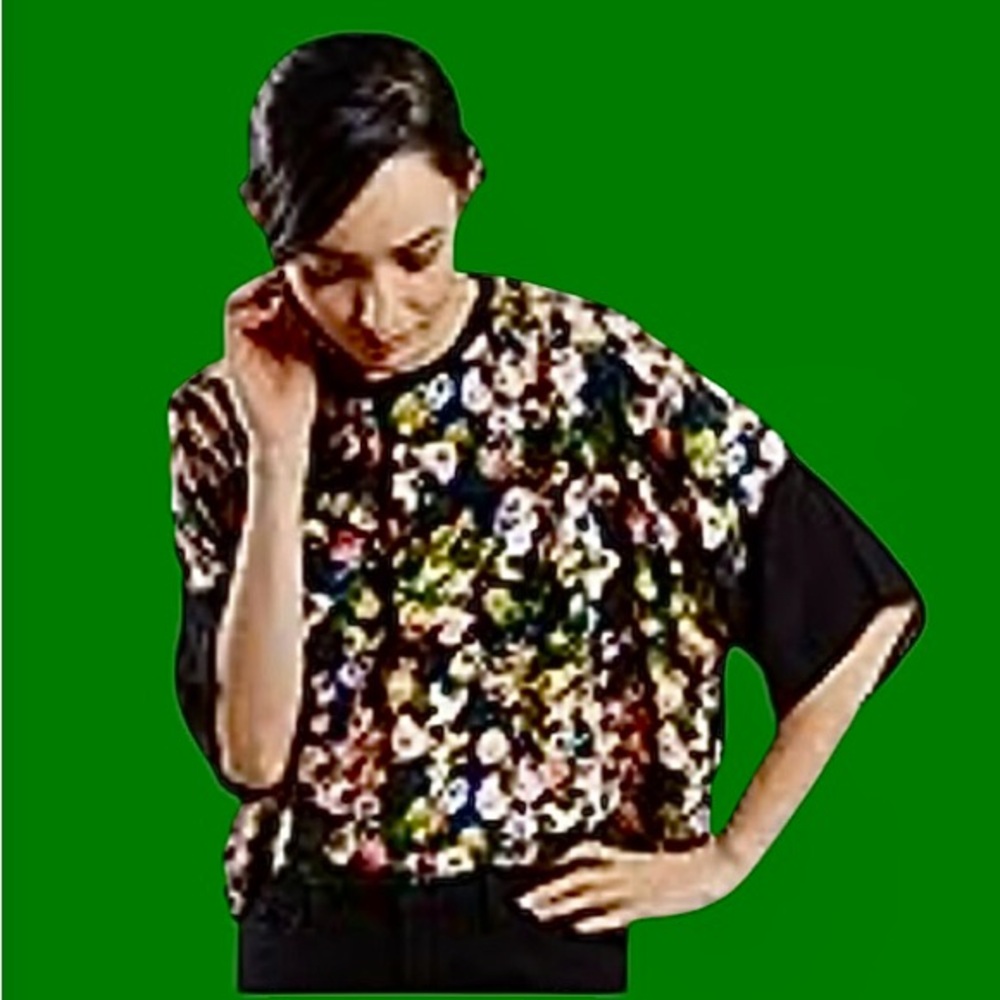 🖤NWT! AMANG NY! GORGEOUS FLORAL PULL ON TOP! ZIP BACK! SHEER SLEEVES! FEMININE🖤
